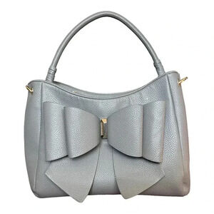 CROSSI Gray Pebbled Faux Leather Shoulder Bag w/ Large Bow & Gold Hardware